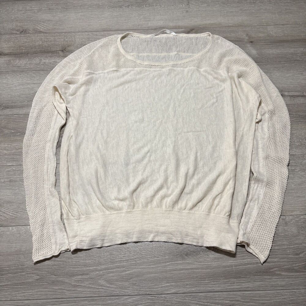 Athleta Carrillo Sweater Linen Blend Pointelle Knit Boat Neck Semi Fitted Size M